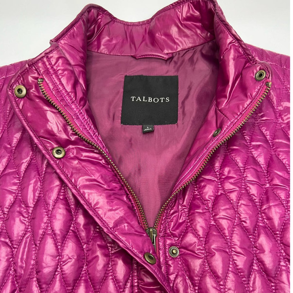 TALBOTS Dark Fuschia Pink Snap & Zip Quilted & Knit Insulated Puffer Vest Large - Picture 6 of 7